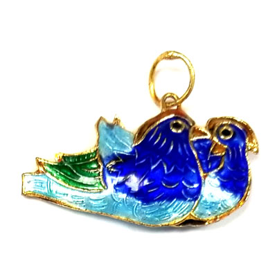 ENAMEL MANDARIN DUCK 20X35MM BLUE